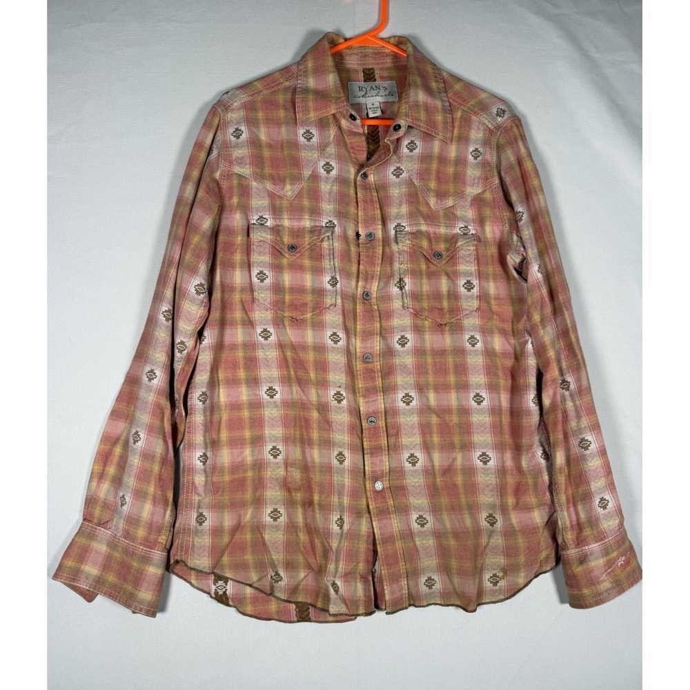 Ryan Michael Pearl Snap Shirt Mens Medium Chile Aztec Western Cowboy Long Sleeve